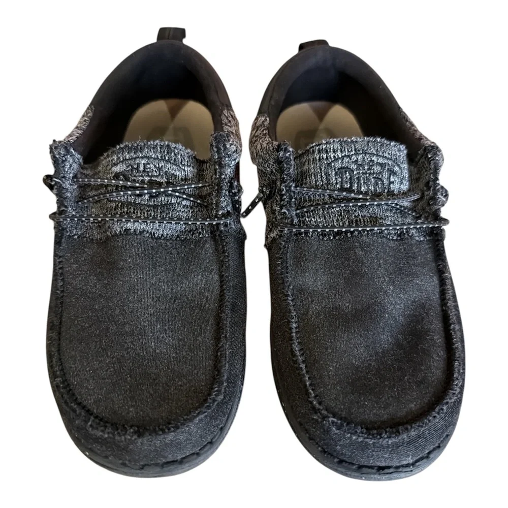 HEYDUDE Black Wally Youth Tri Nightfall Casual Slip-On Shoes – Size Y3